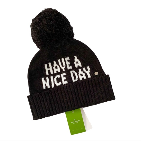 Kate spade Have a Nice Day Pom Pom Beanie Black - Picture 8 of 8
